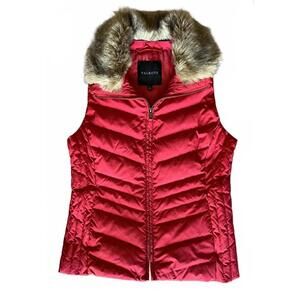 Talbots Women's Red Puffer Vest with Faux Fur Collar, XS